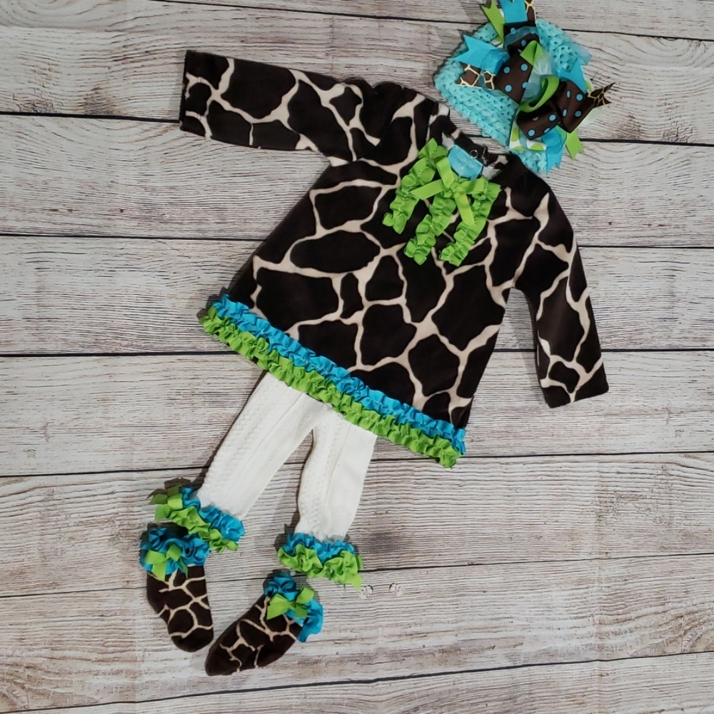 Mud pie dress giraffe outfit with hat and leggings